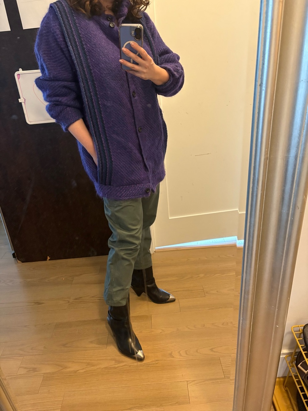 VINTAGE Cozy Purple Button-Front Women's Wool-Blend Cardigan